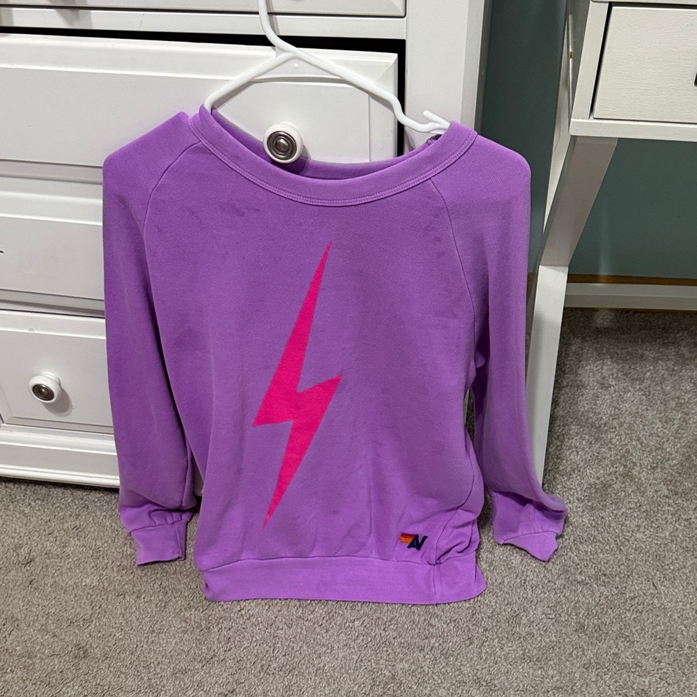 Aviator Nation Purple crew neck  with Pink Lightning Bolt